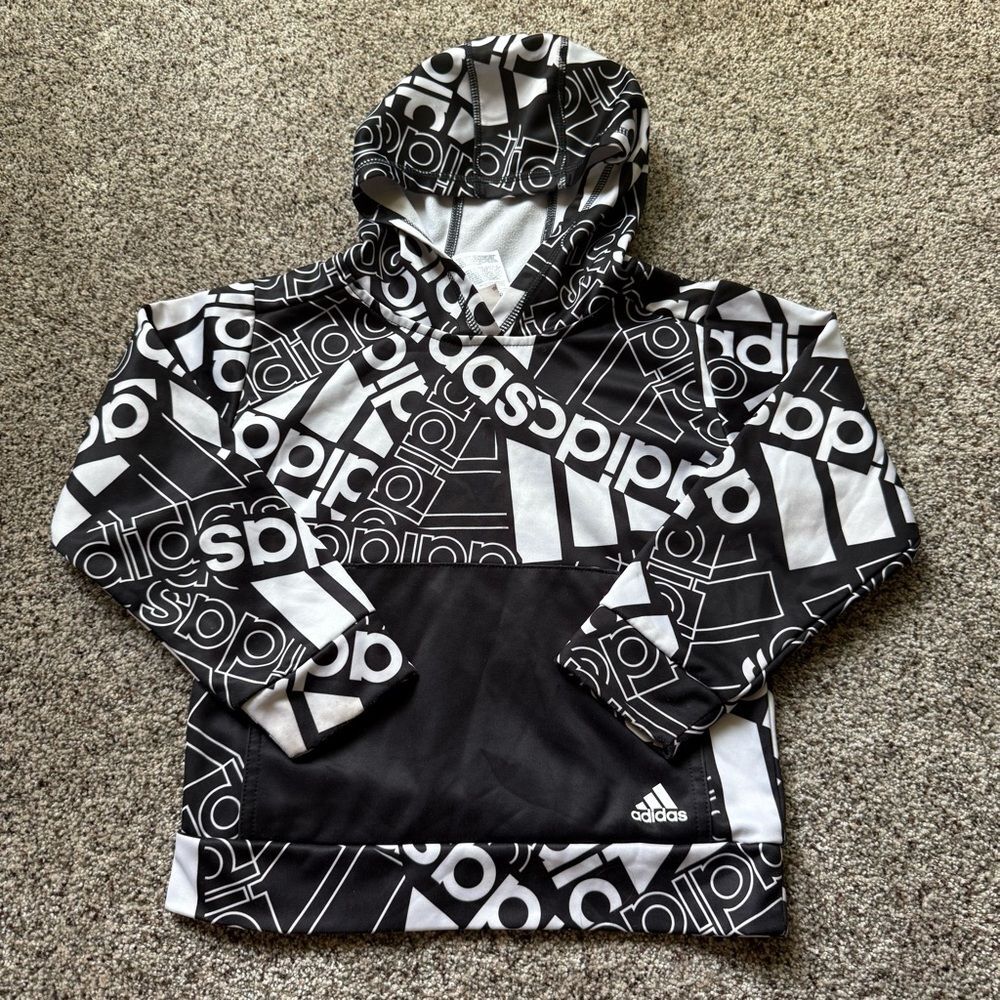Boys Size 6 Adidas Hoodie Logo Sweatshirt Back to School Black White
